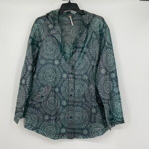 Free People Packable Green Geometric Full-Zip Raincoat Size XS/S